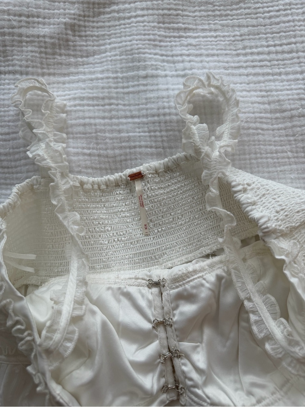 Free People White Smocked Ruffle Tiered Tank Top - Picture 2 of 3